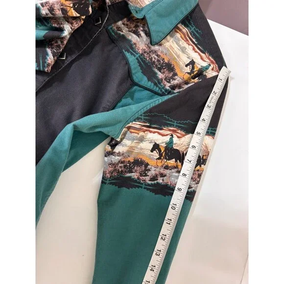 Vintage Panhandle Slim size M Pearl Snap Western Button Down Shirt Horses j - Picture 5 of 12